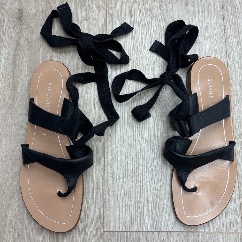 Sarah Flint Black Leather Tie-Up Sandals